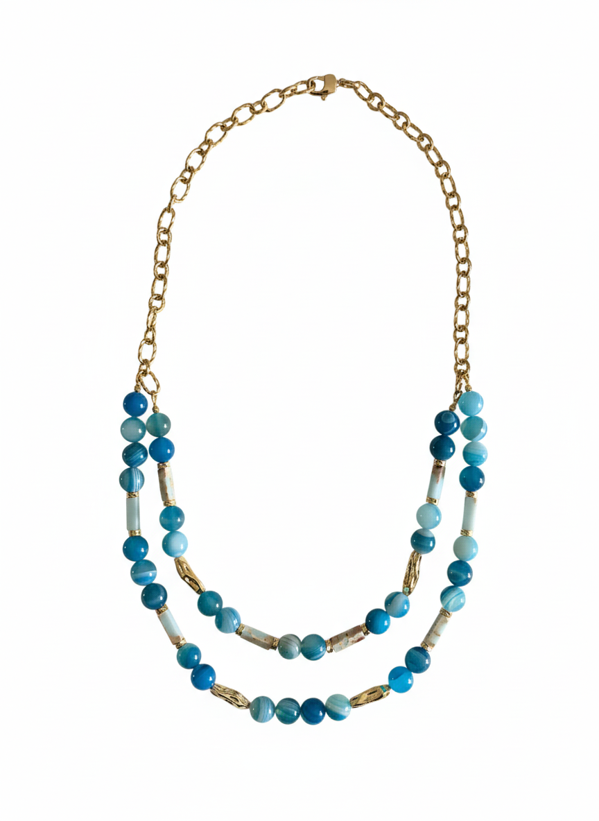 ლურჯი აქატის და ლურჯი იასპის ყელსაბამი N250029