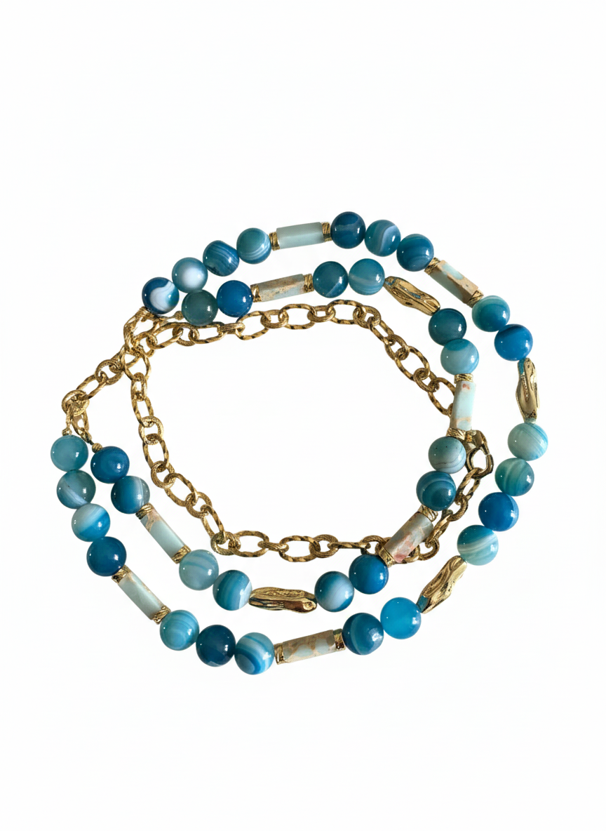 ლურჯი აქატის და ლურჯი იასპის ყელსაბამი N250029