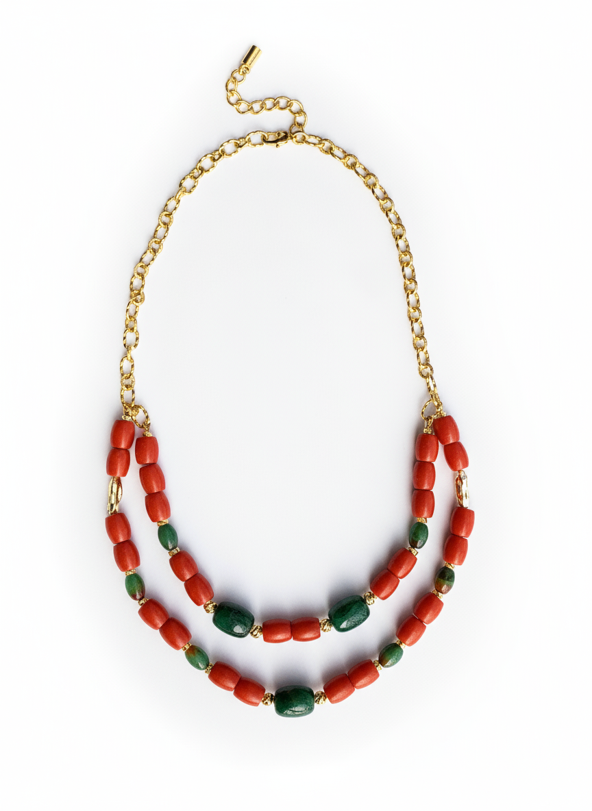 მწვანე აქატის და მარჯანის ყელსაბამი N250030