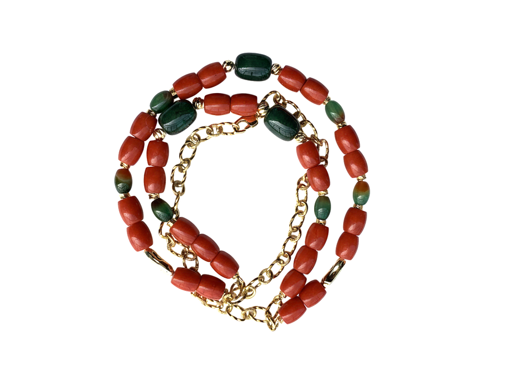 მწვანე აქატის და მარჯანის ყელსაბამი N250030