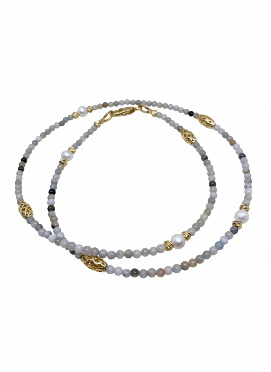 მარგალიტის და ამაზონიტის ყელსაბამი N250003