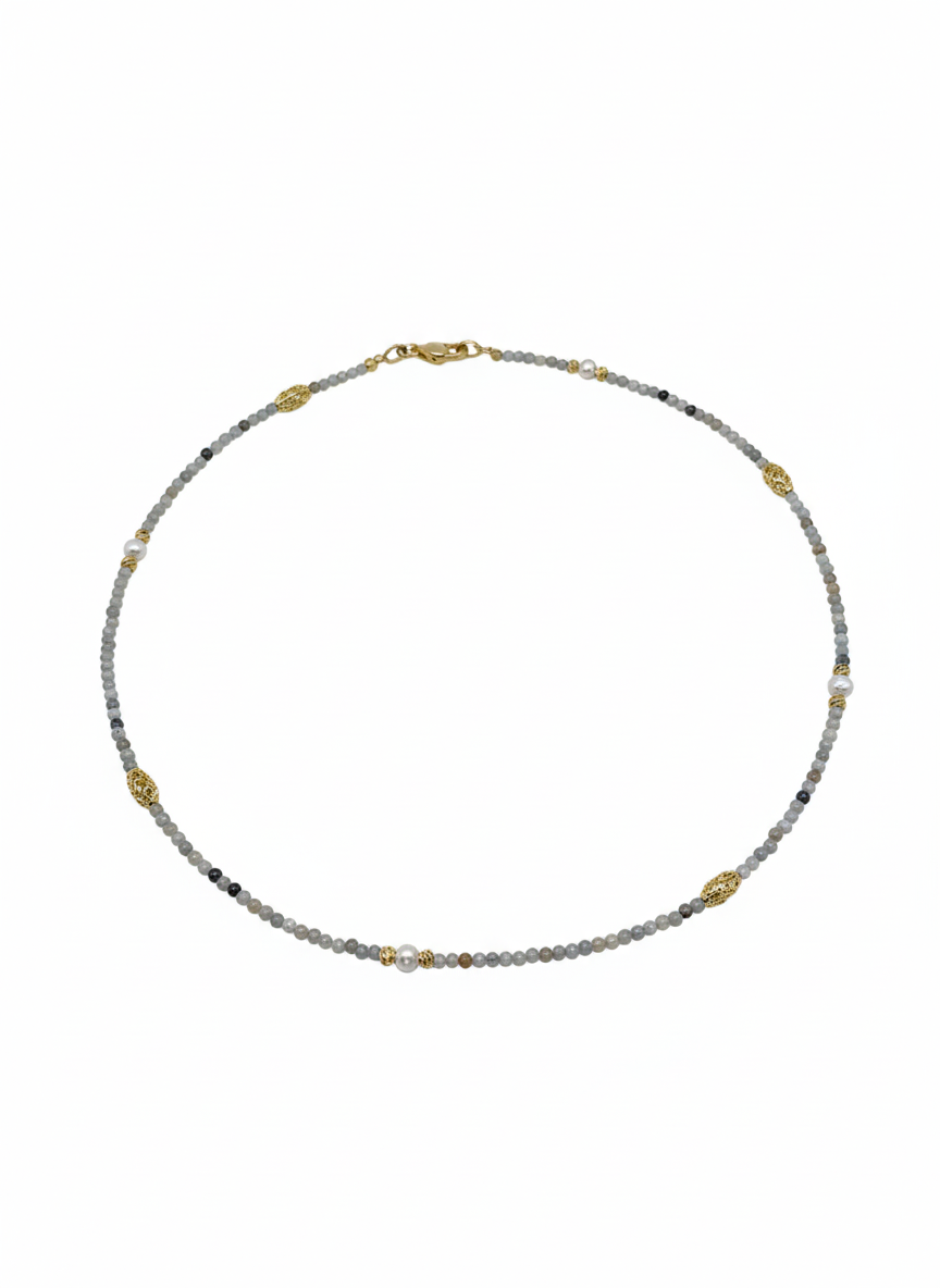 მარგალიტის და ამაზონიტის ყელსაბამი N250003