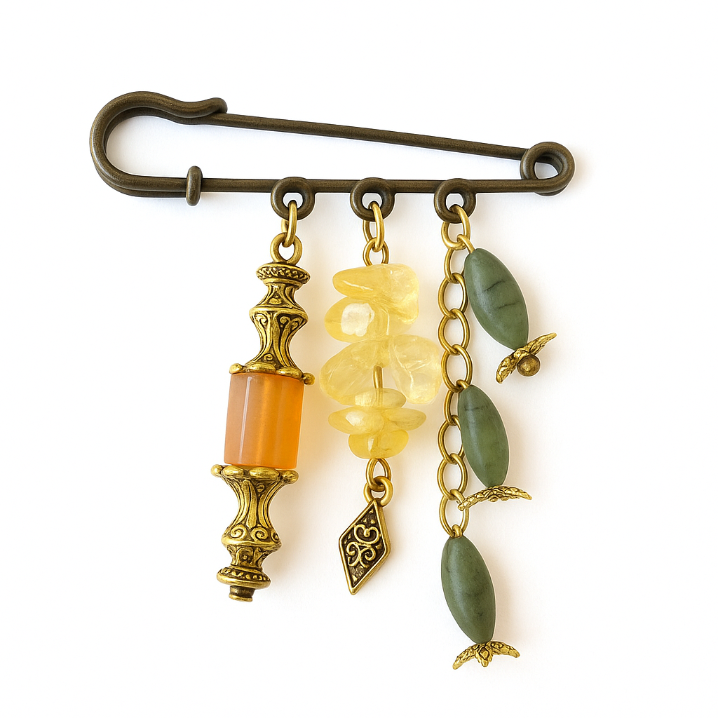 აქატის, ციტრინის და ნეფრიტის ვინტაჟური ბროში A250003