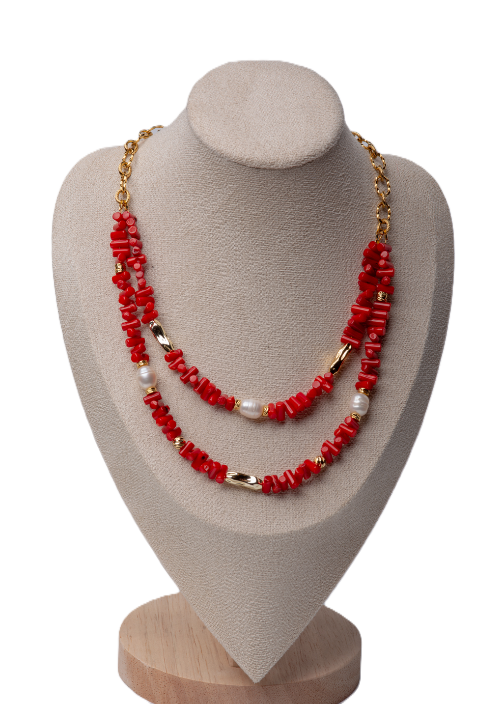 მარგალიტის და მარჯანის ყელსაბამი ჯაჭვით N250028