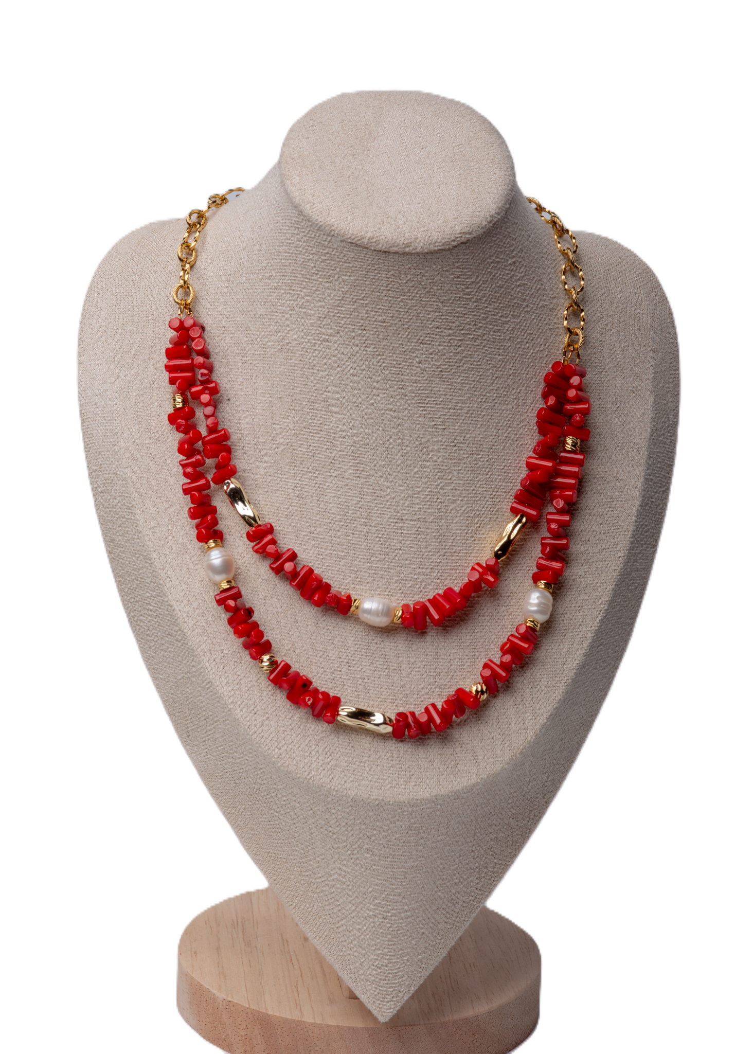 მარგალიტის და მარჯანის ყელსაბამი ჯაჭვით N250028