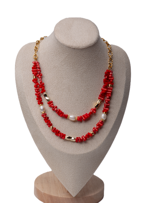 მარგალიტის და მარჯანის ყელსაბამი ჯაჭვით N250028