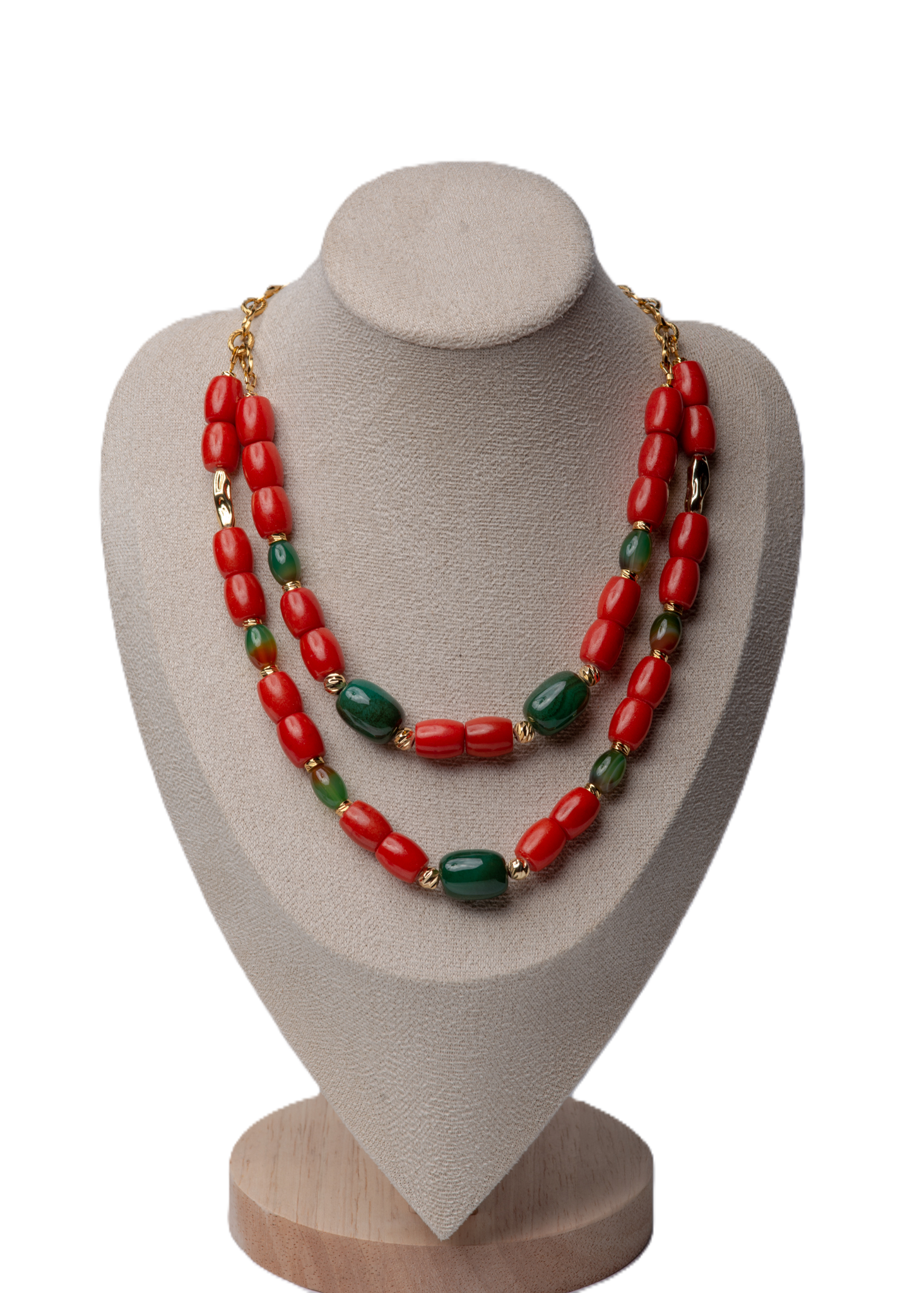 მწვანე აქატის და მარჯანის მძივი